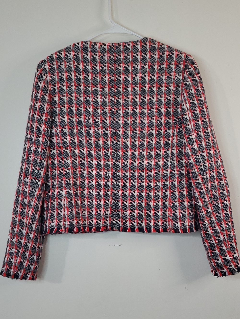 Women's L.K Bennett Danna Red & Navy Tweed Button-Front Blazer Jacket Size 6 - Picture 8 of 14